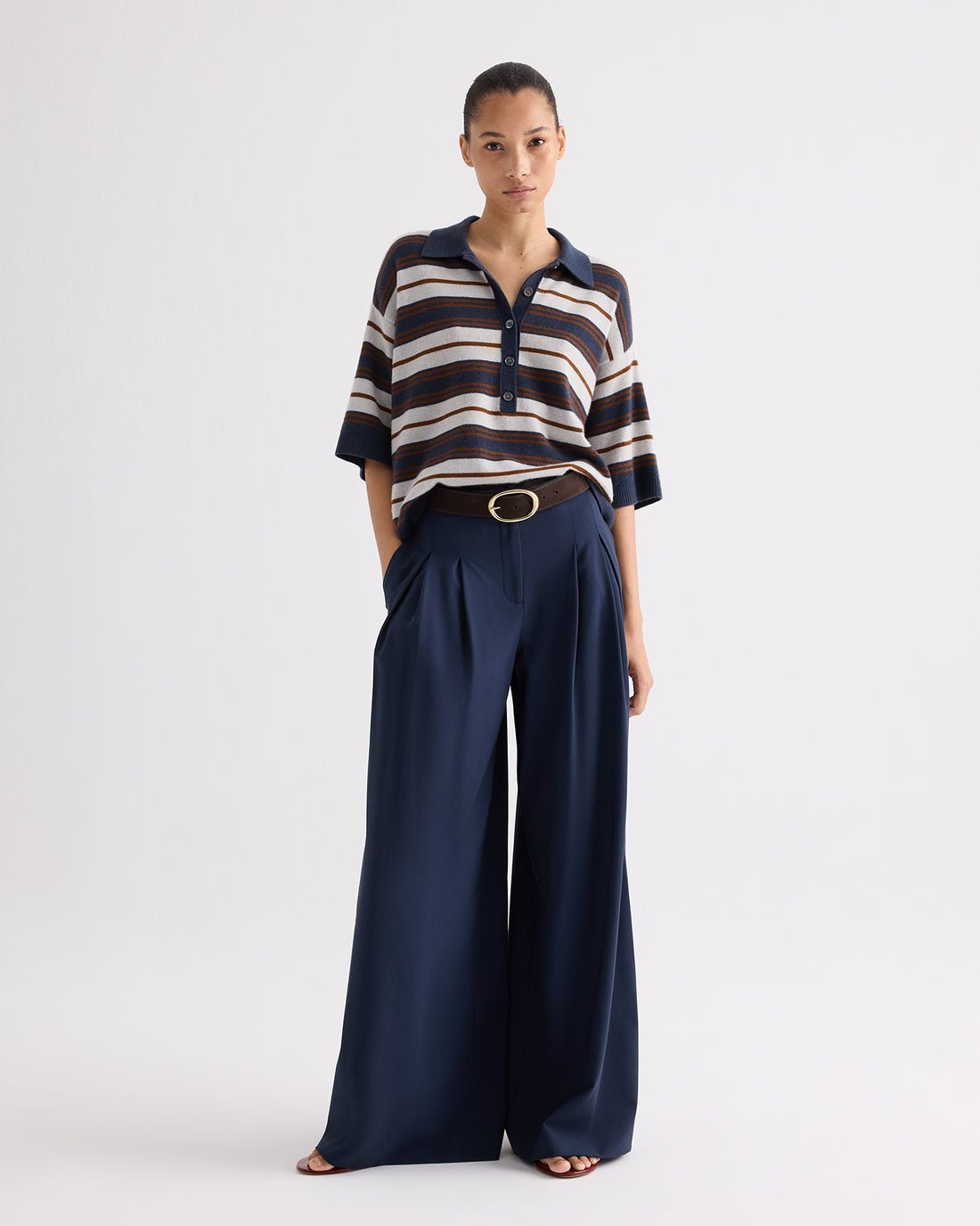 Short Sleeve Polo Sweater with Stripes - TWP