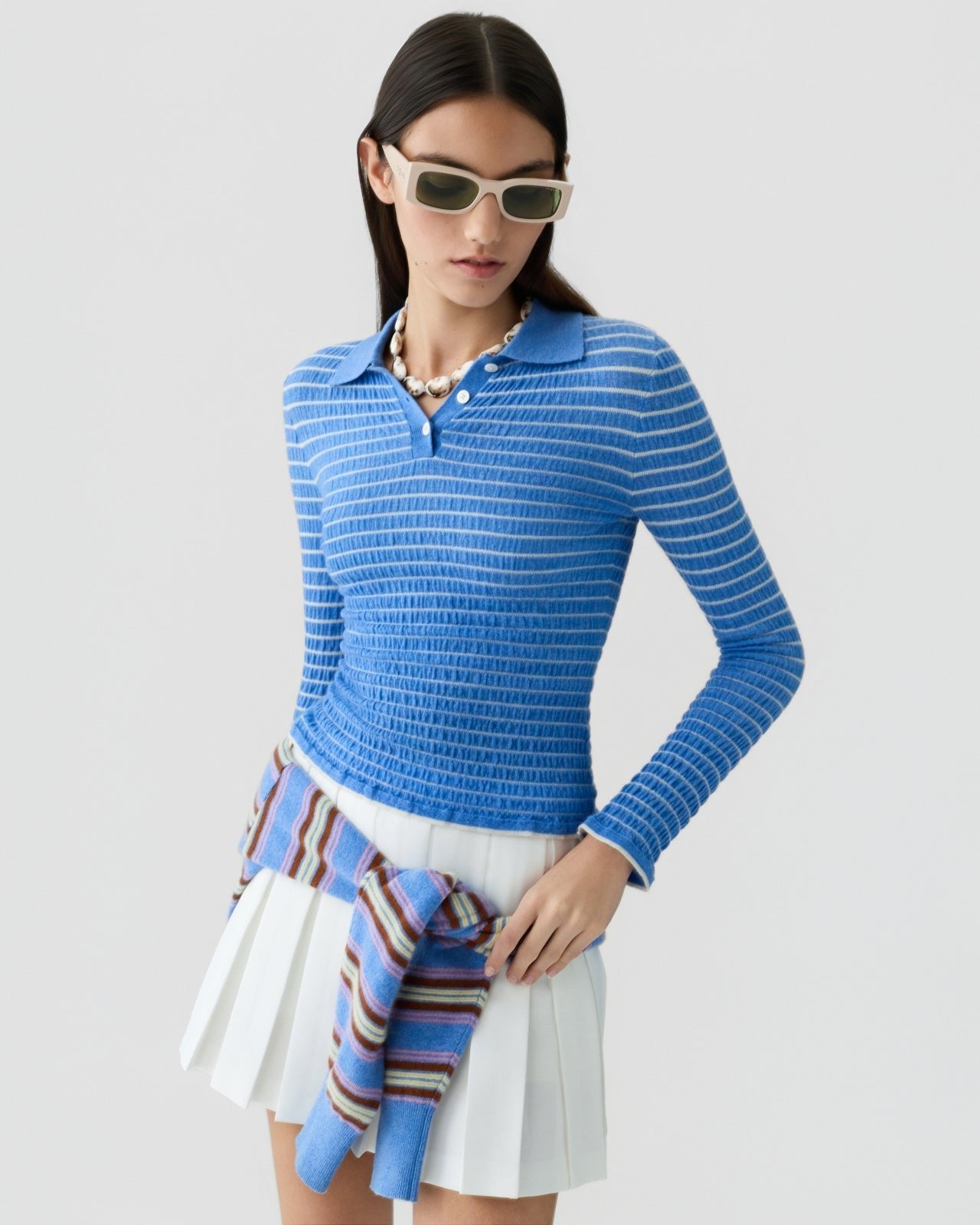 Smocked Long Sleeve Shrunken Polo - Guest In Residence