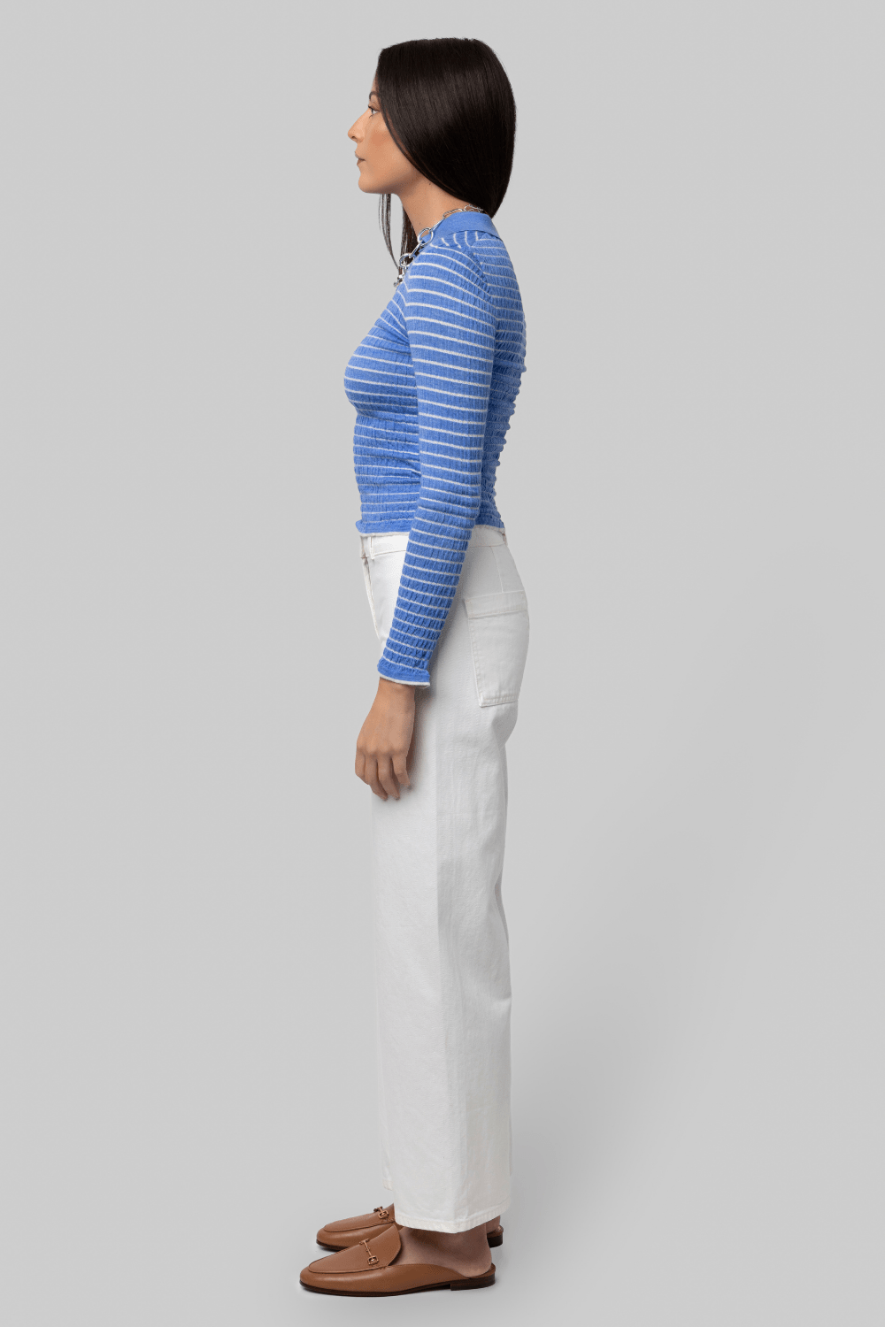 Smocked Long Sleeve Shrunken Polo - Guest In Residence