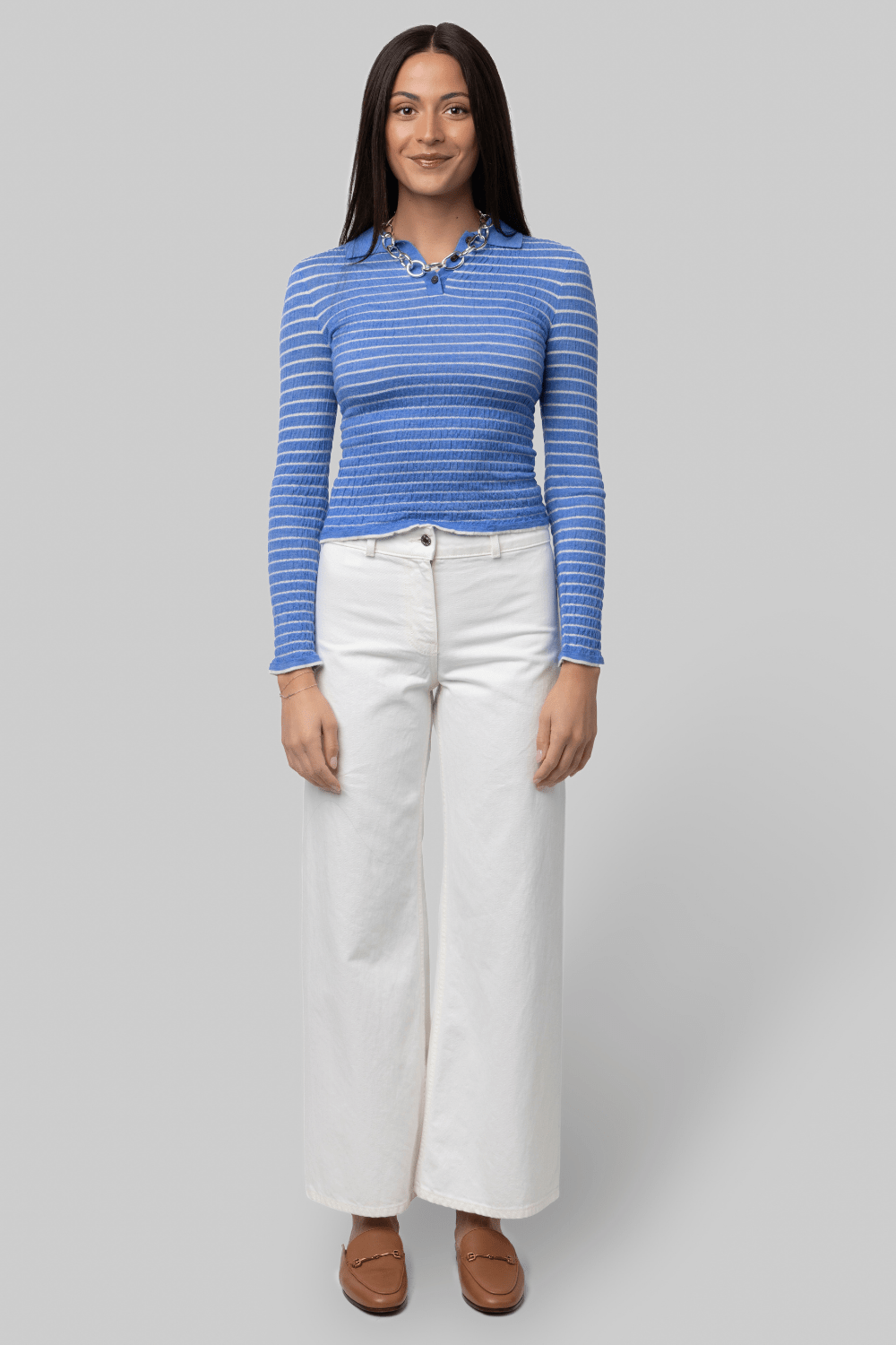 Smocked Long Sleeve Shrunken Polo - Guest In Residence