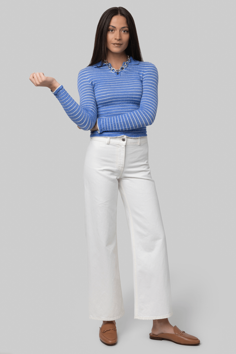 Smocked Long Sleeve Shrunken Polo - Guest In Residence