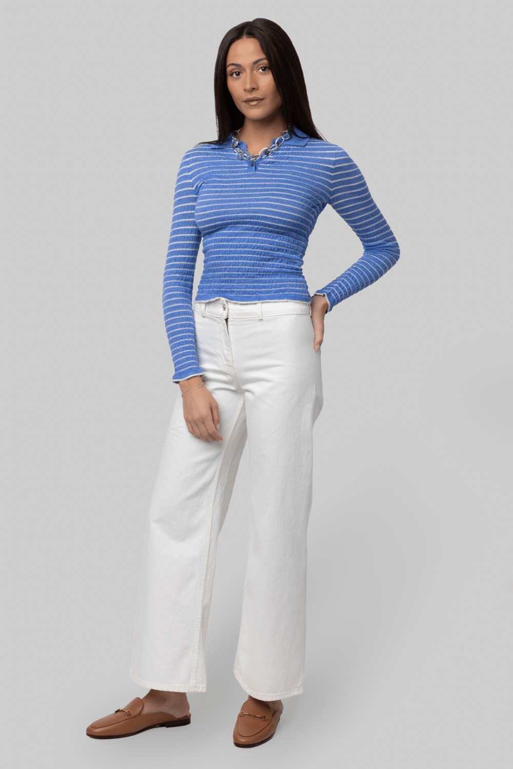 Smocked Long Sleeve Shrunken Polo - Guest In Residence