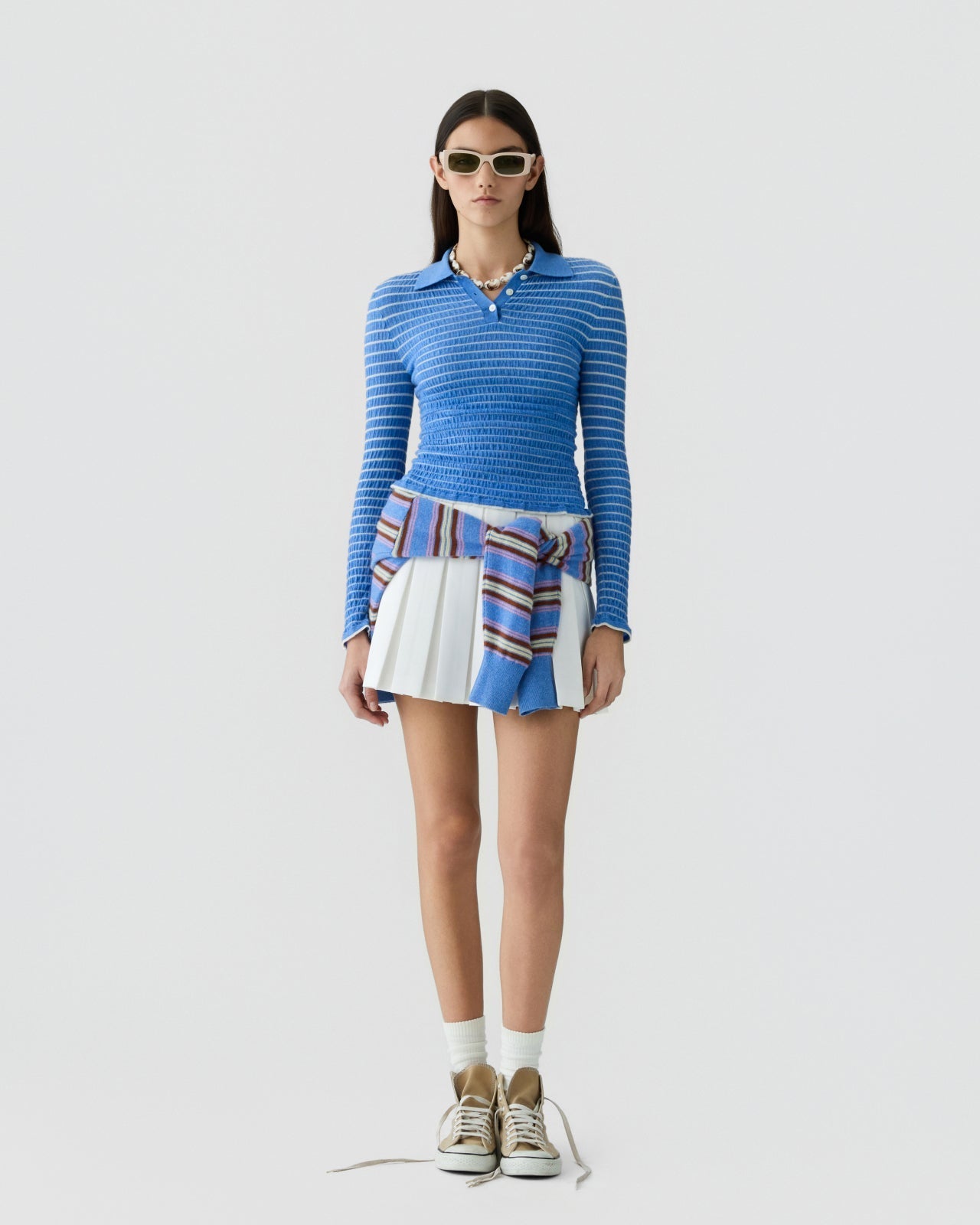 Smocked Long Sleeve Shrunken Polo - Guest In Residence