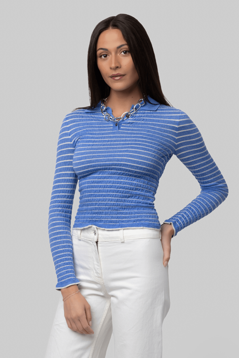 Smocked Long Sleeve Shrunken Polo - Guest In Residence