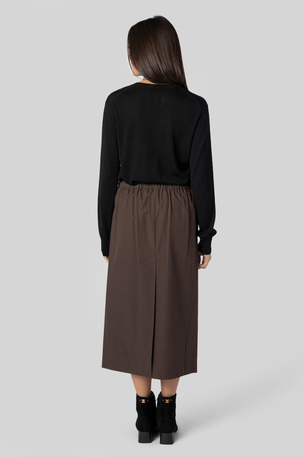 Straight Slit Brown Skirt - Gauchere