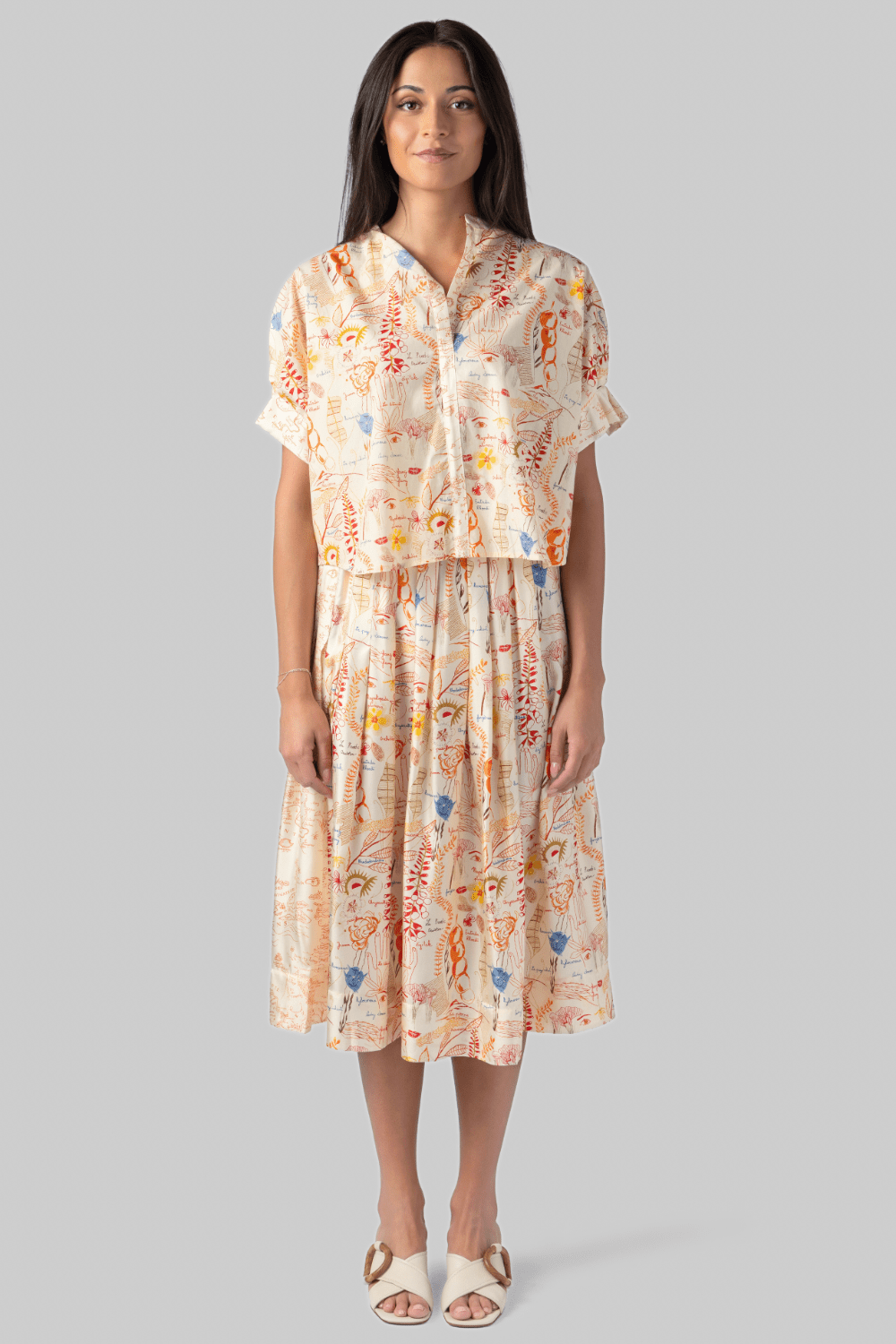 Sultana Shirt - Mix Floral Orange/Blue - La Prestic Ouiston