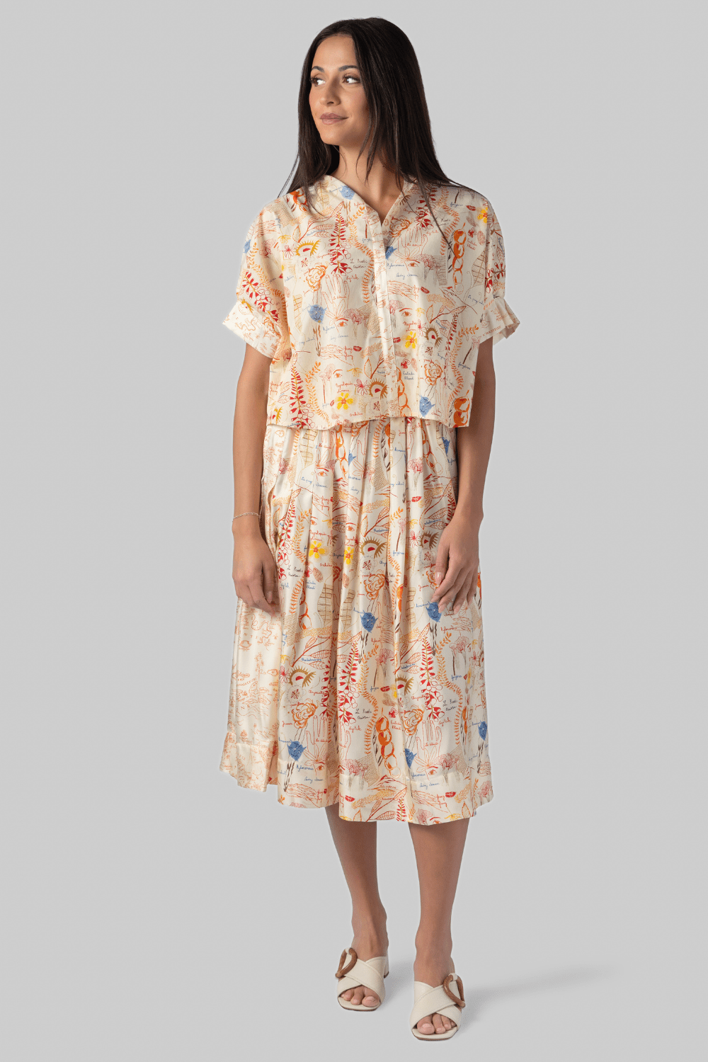 Sultana Shirt - Mix Floral Orange/Blue - La Prestic Ouiston