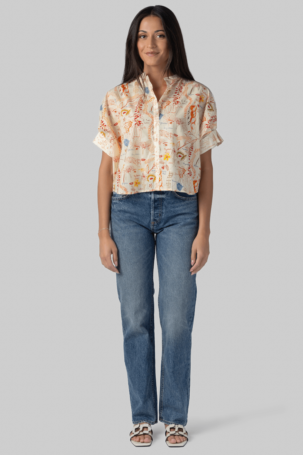 Sultana Shirt - Mix Floral Orange/Blue - La Prestic Ouiston