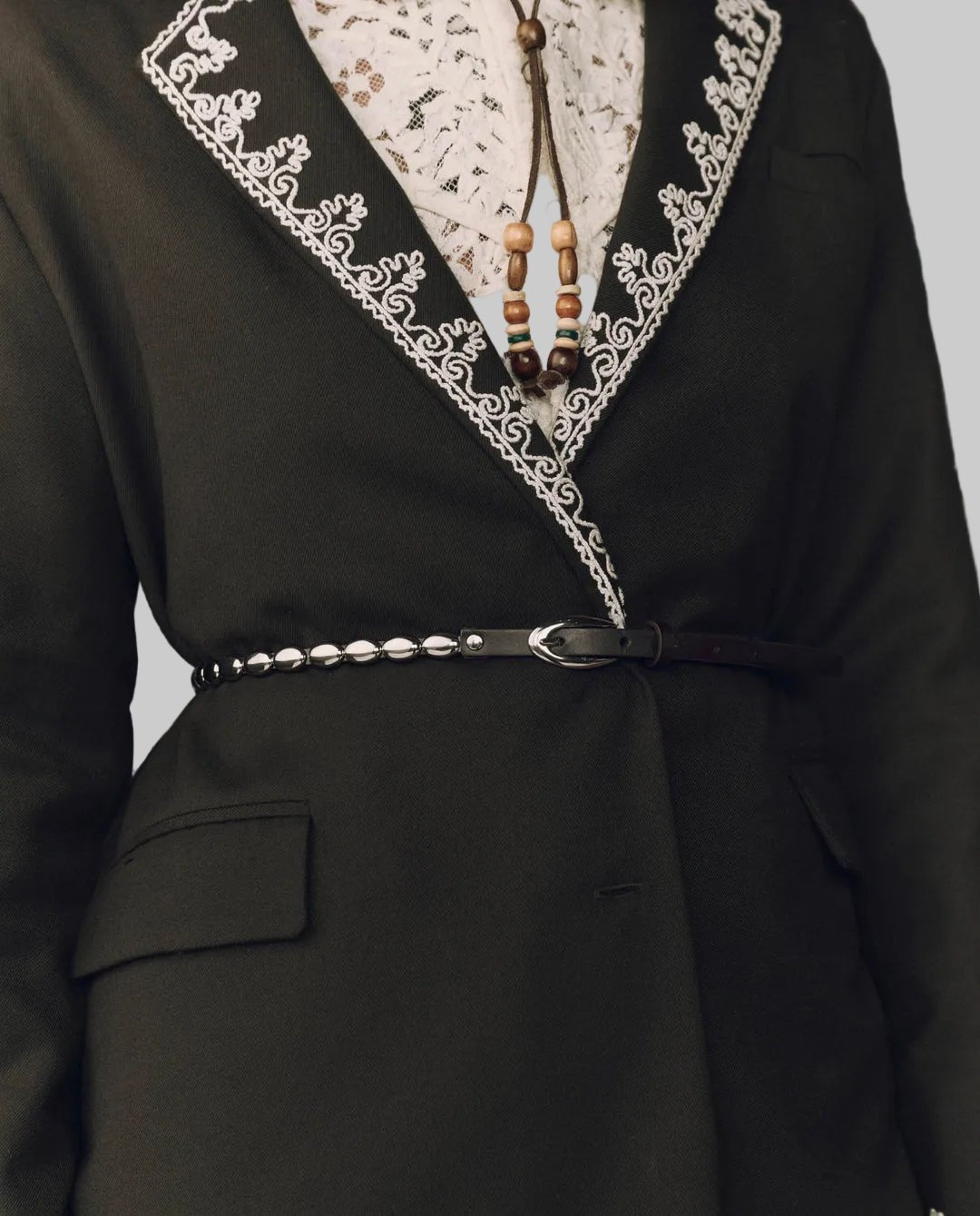 The Beaded Belt - Black with Silver - The Great