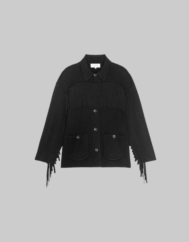 The Western Fringe Sweater Jacket - Black - The Great
