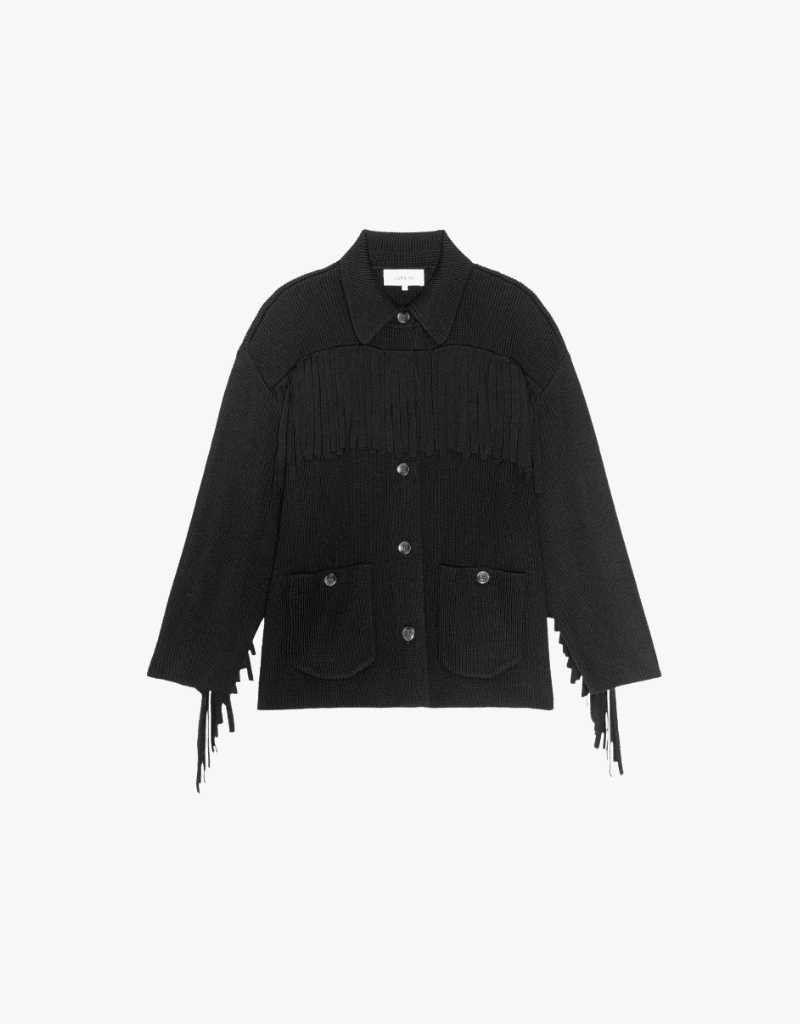 The Western Fringe Sweater Jacket - Black - The Great