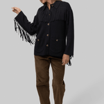 The Western Fringe Sweater Jacket - Black - The Great