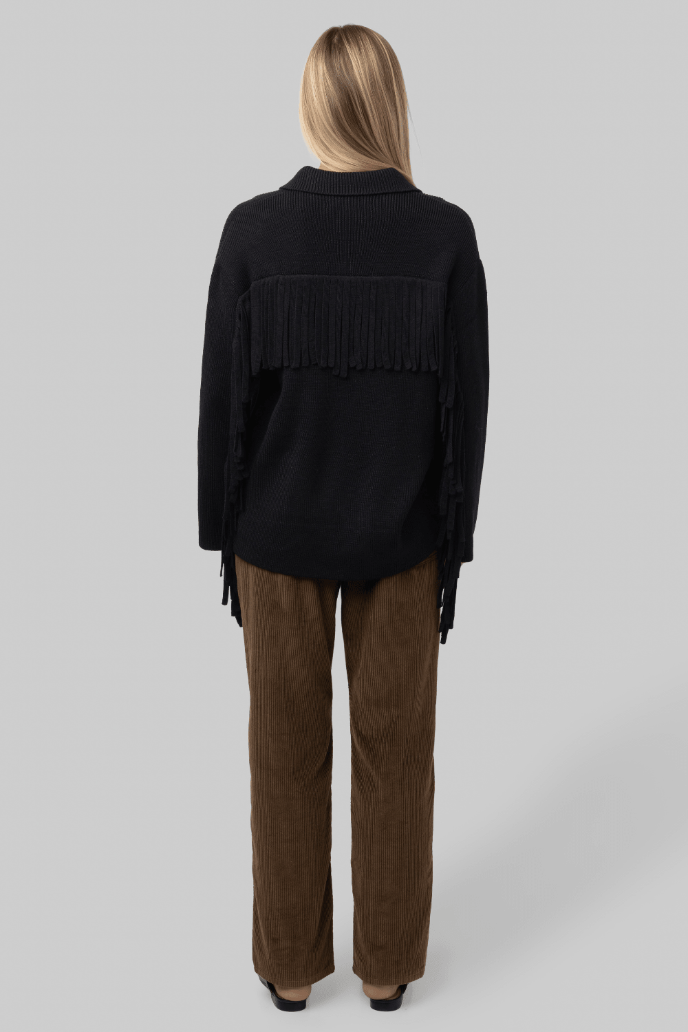 The Western Fringe Sweater Jacket - Black - The Great
