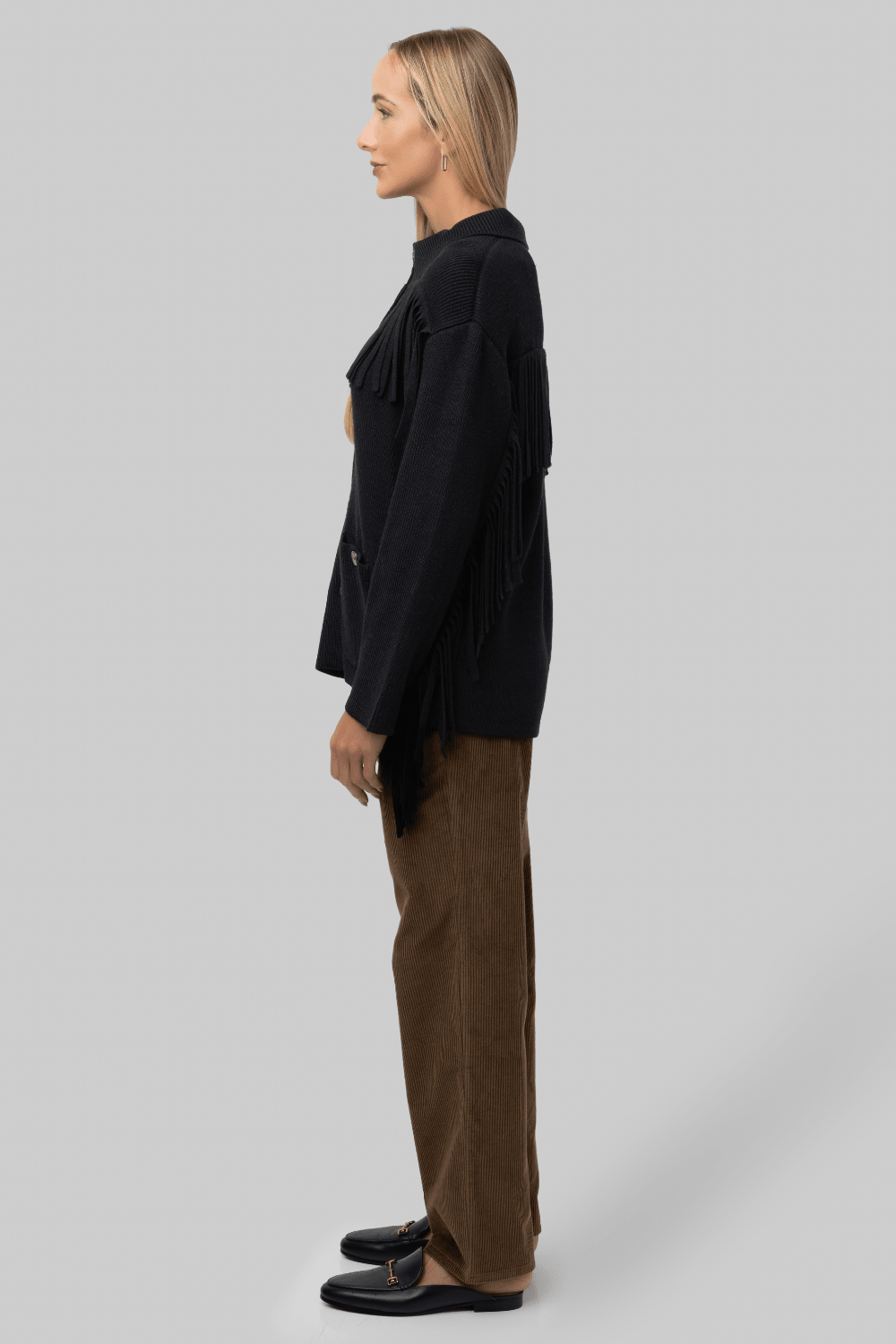 The Western Fringe Sweater Jacket - Black - The Great