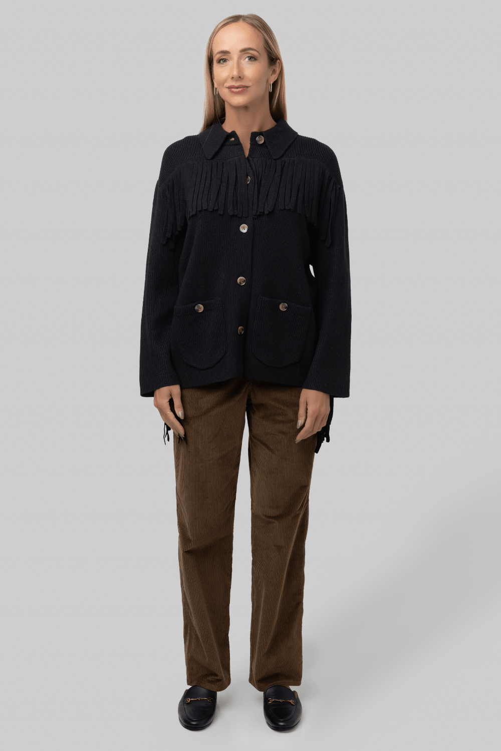 The Western Fringe Sweater Jacket - Black - The Great