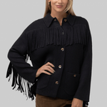 The Western Fringe Sweater Jacket - Black - The Great