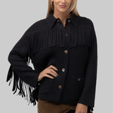 The Western Fringe Sweater Jacket - Black - The Great