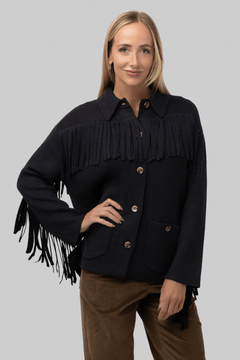The Western Fringe Sweater Jacket - Black - The Great
