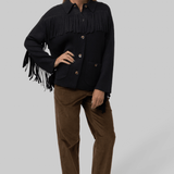 The Western Fringe Sweater Jacket - Black - The Great