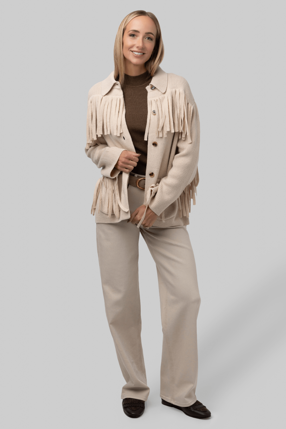 The Western Fringe Sweater Jacket - Natural - The Great