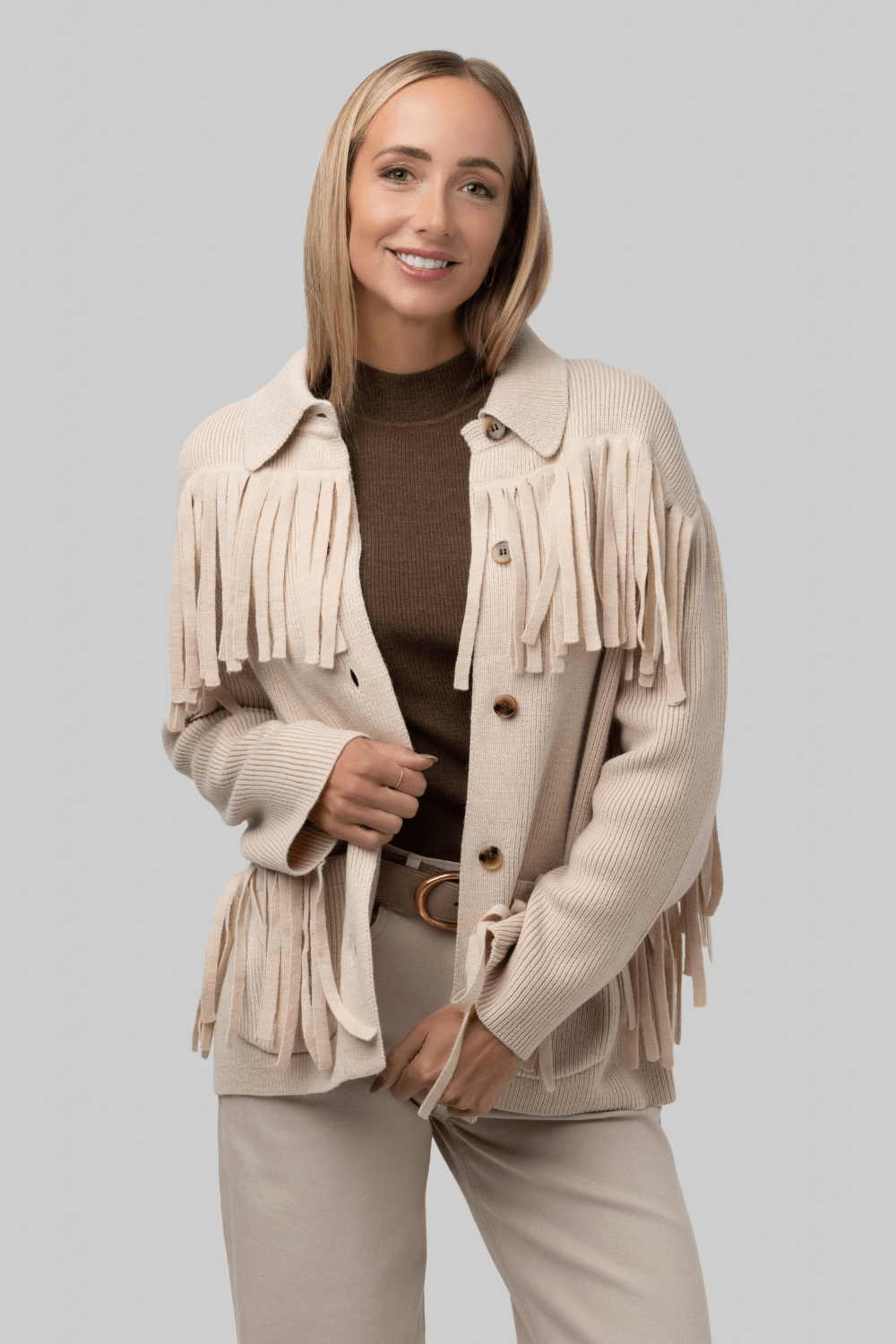 The Western Fringe Sweater Jacket - Natural - The Great