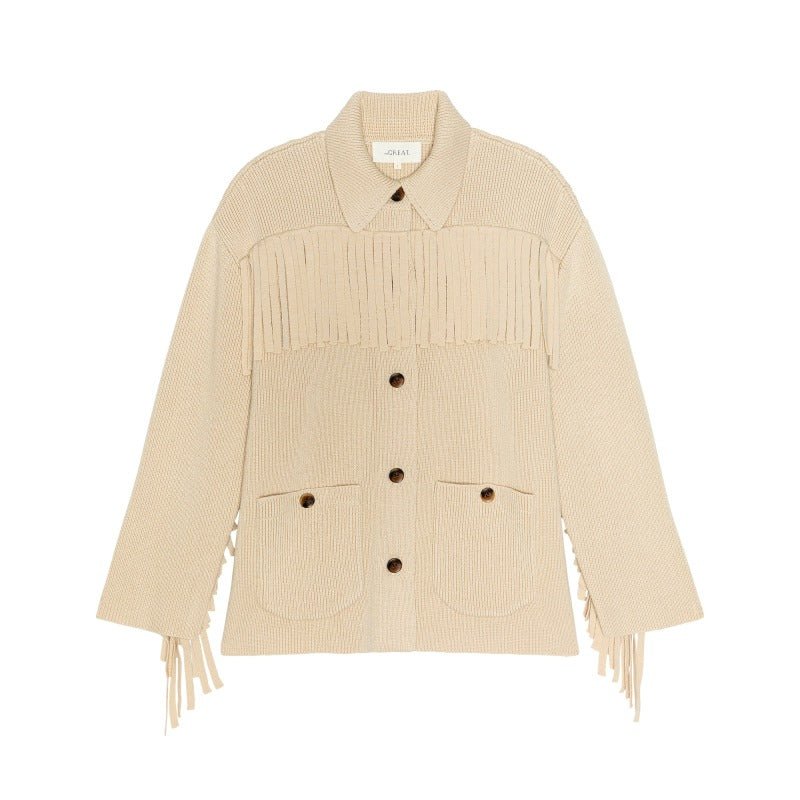 The Western Fringe Sweater Jacket - Natural - The Great