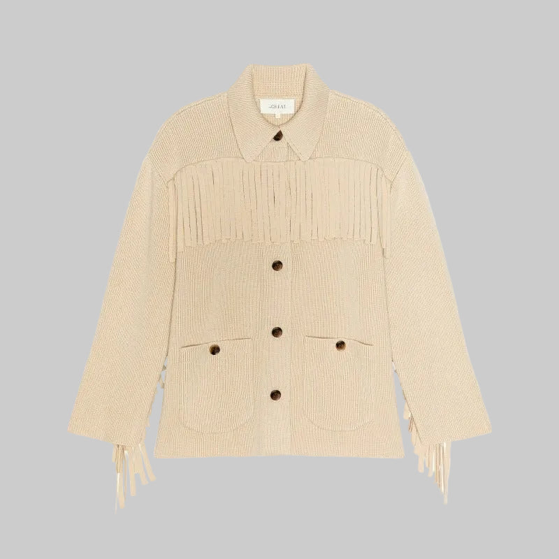 The Western Fringe Sweater Jacket - Natural - The Great