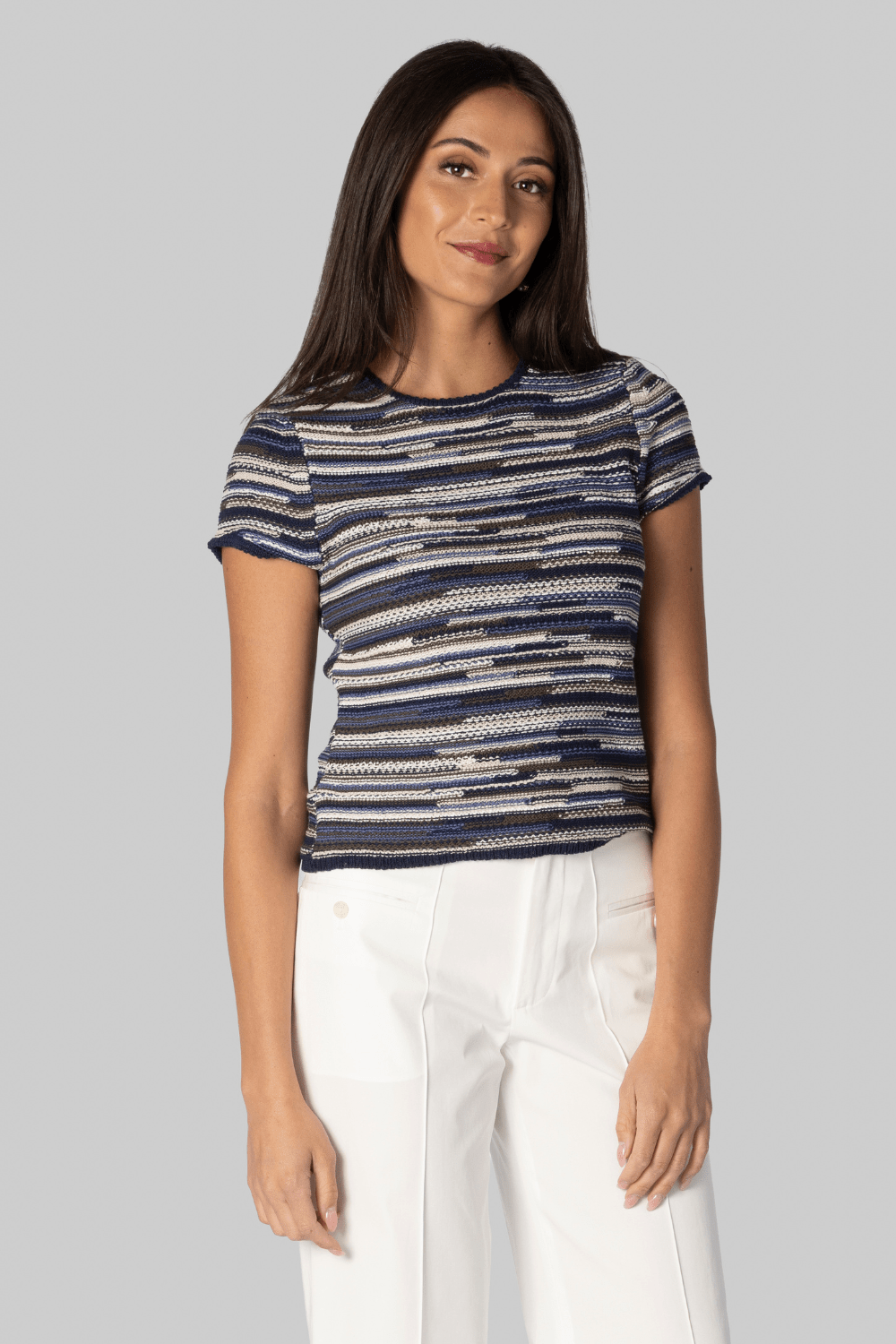 Veya Knit Tee in Navy Linen - Proenza Schouler White Label