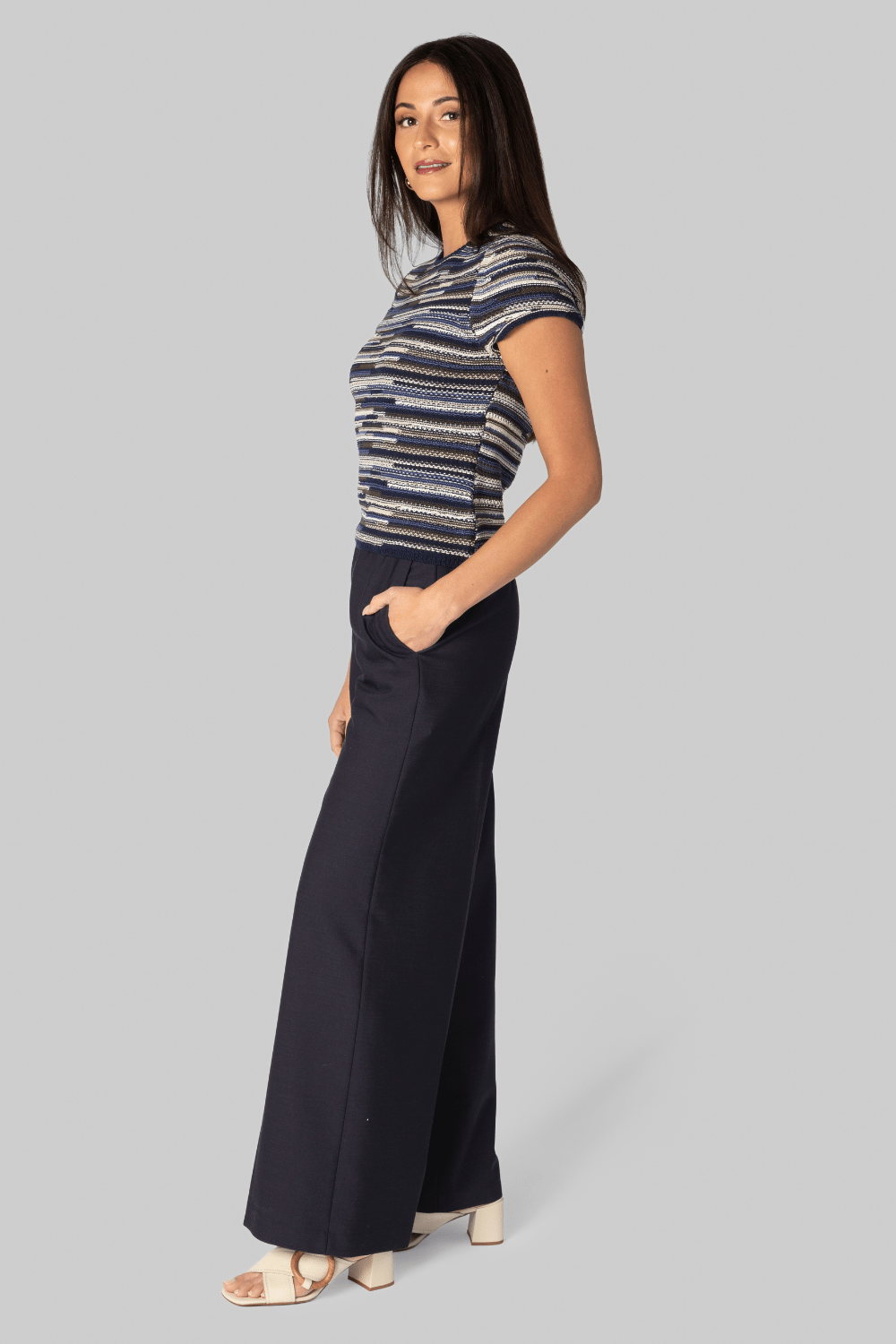 Veya Knit Tee in Navy Linen - Proenza Schouler White Label