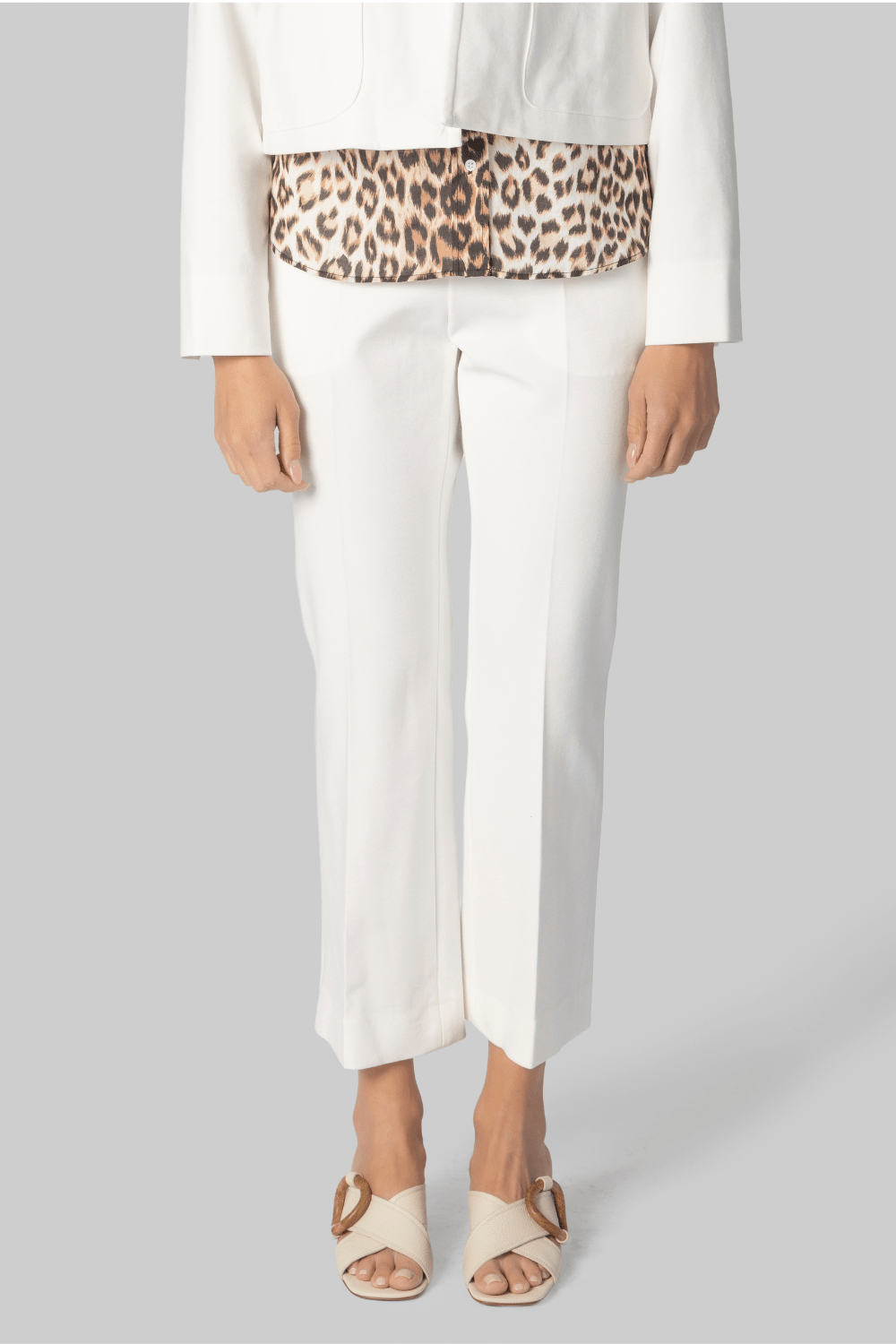 White Compact Jersey Crop Pant - Odeeh