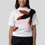 White Floral Short Sleeve Knit Top - Plan C