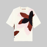 White Floral Short Sleeve Knit Top - Plan C