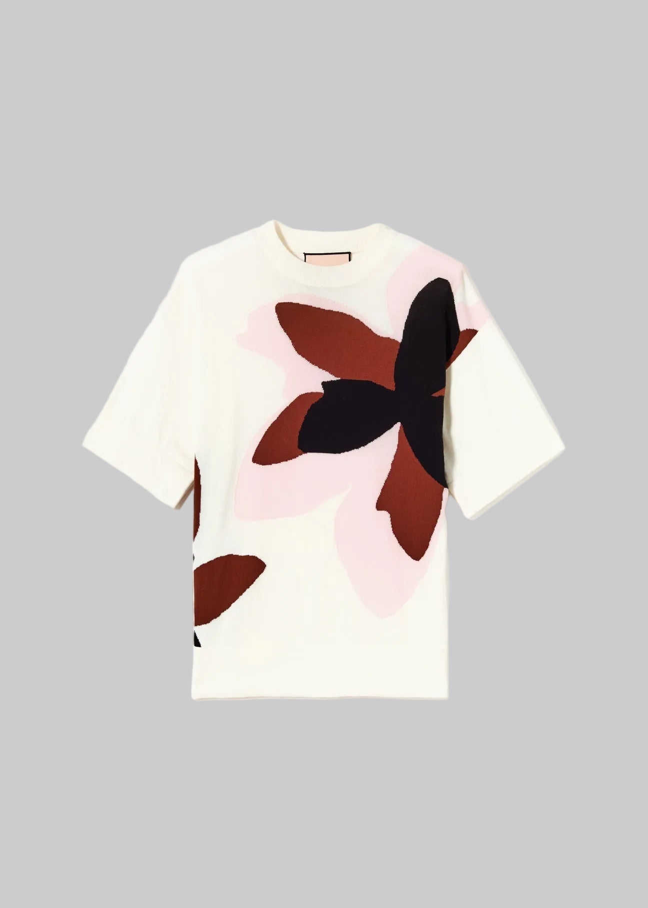White Floral Short Sleeve Knit Top - Plan C
