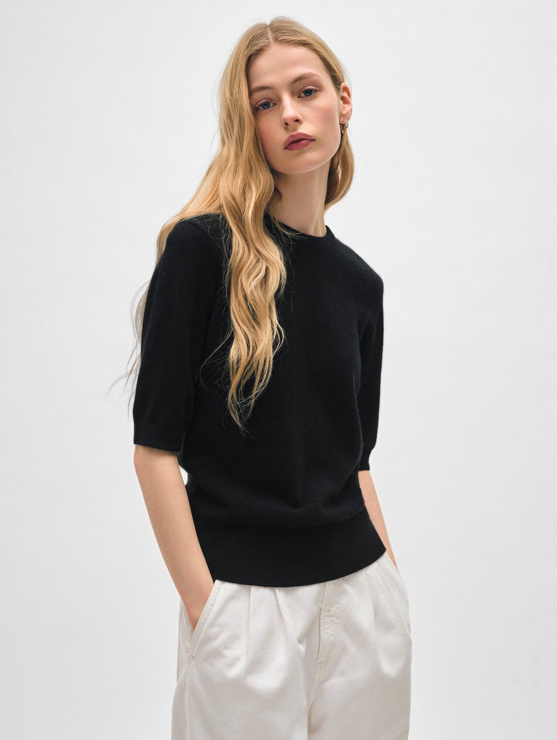 Cashmere Elbow Sleeve Tee - The Posh Peacock