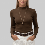 Xavier Ribbed Mock Neck Sweater in Chestnut - Saint Art