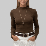 Xavier Ribbed Mock Neck Sweater in Chestnut - Saint Art