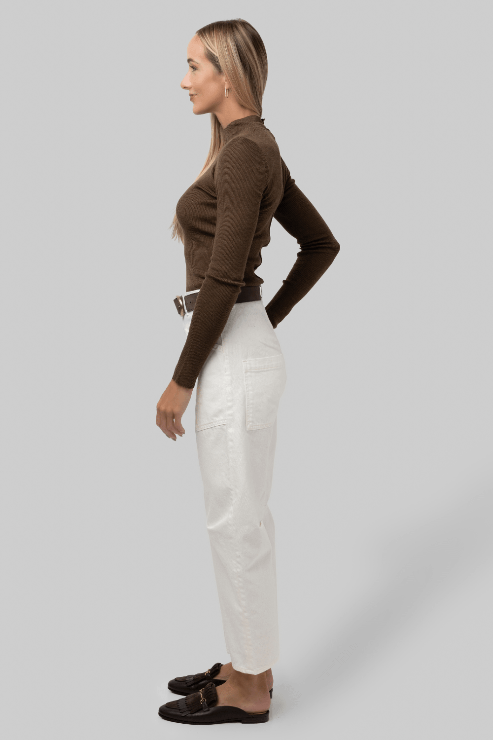Xavier Ribbed Mock Neck Sweater in Chestnut - Saint Art