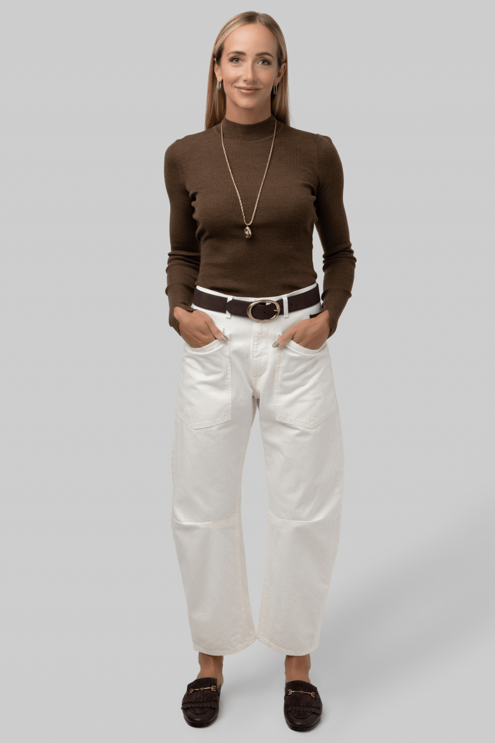 Xavier Ribbed Mock Neck Sweater in Chestnut - Saint Art