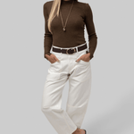 Xavier Ribbed Mock Neck Sweater in Chestnut - Saint Art