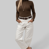 Xavier Ribbed Mock Neck Sweater in Chestnut - Saint Art